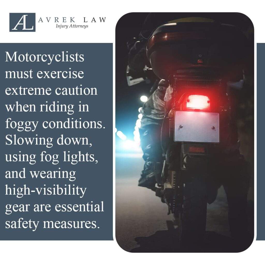 Slowing down using fog lights and wearing high-visibility gear are essential safety measures